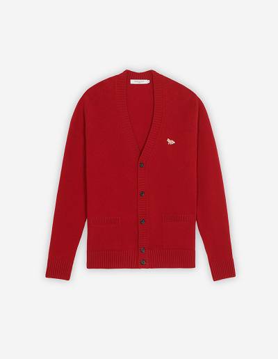 Deep Red Men's Maison Kitsune Baby Fox Patch Cosy Cardigan | AU-U0847