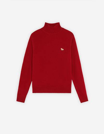 Deep Red Women's Maison Kitsune Baby Fox Patch Boxy Turtleneck Sweaters | AU-M0428