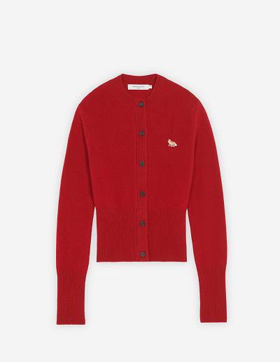 Deep Red Women's Maison Kitsune Baby Fox Patch R-neck Fitted Cardigan | AU-S0246