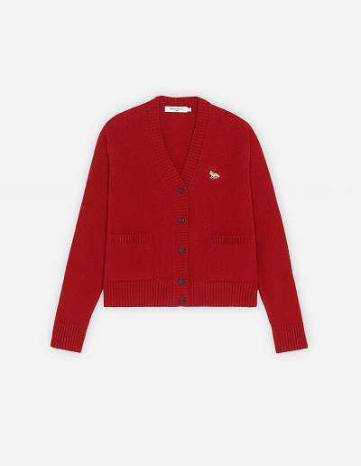 Deep Red Women's Maison Kitsune Baby Fox Pach Boxy Cardigan | AU-S0415