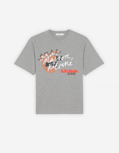 Grey Men's Maison Kitsune Bill Rebholz Handwriting Easy T Shirts | AU-H0801