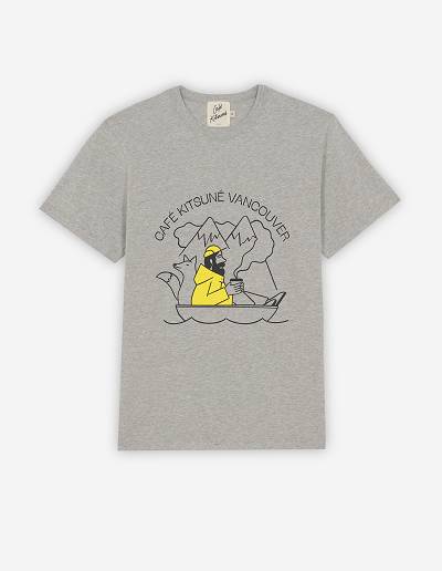 Grey Men's Maison Kitsune Cafe Vancouver Classic T Shirts | AU-H0975