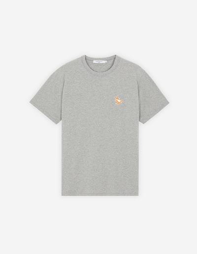Grey Men's Maison Kitsune Chillax Fox Patch Classic T Shirts | AU-E0M49