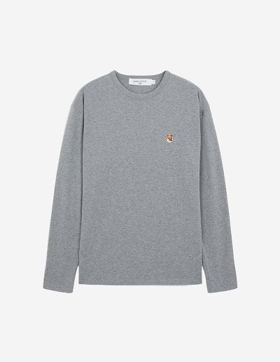 Grey Men's Maison Kitsune Fox Head Patch Regular Long-sleeved T Shirts | AU-M518