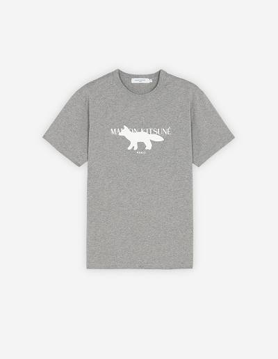 Grey Men's Maison Kitsune Fox Stamp Classic T Shirts | AU-O1247