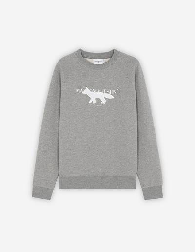 Grey Men's Maison Kitsune Fox Stamp Clean Sweatshirts | AU-Z0291