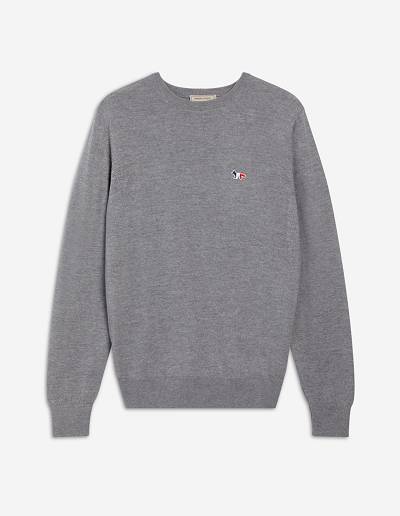 Grey Men's Maison Kitsune Tricolor Fox Patch Classic R-neck Jumper Sweaters | AU-Q0554