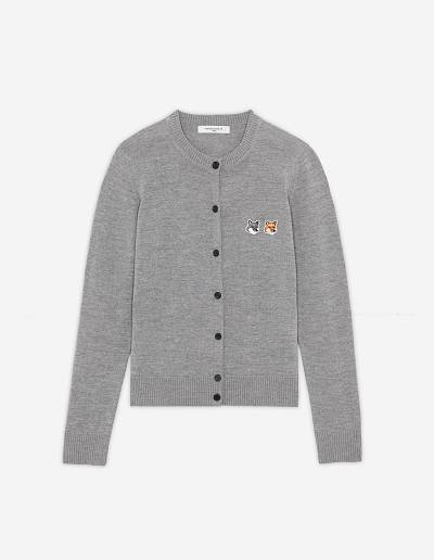 Grey Women's Maison Kitsune Double Fox Head Patch R-neck Cardigan | AU-Q583