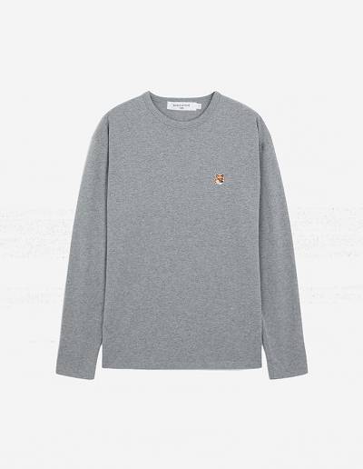 Grey Women's Maison Kitsune Fox Head Patch Regular Long-sleeved T Shirts | AU-L0778