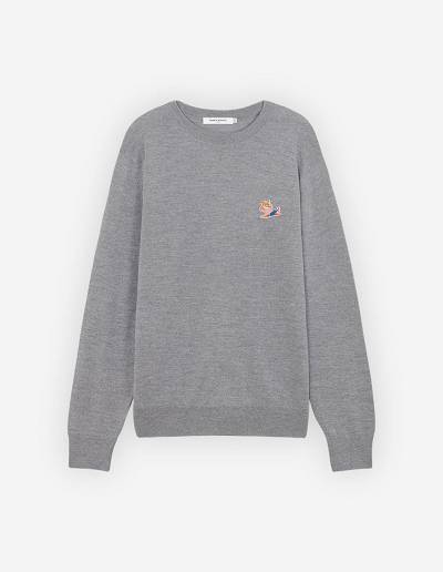 Grey Women's Maison Kitsune Frenchie Dressed Fox Patch Classic R-neck Sweaters | AU-J0802