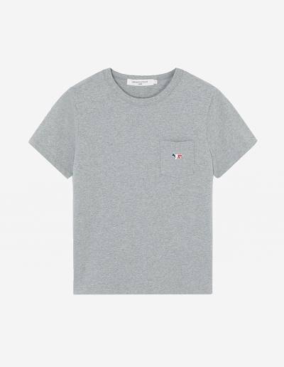 Grey Women's Maison Kitsune Tricolor Fox Patch Classic Pocket T Shirts | AU-K0273