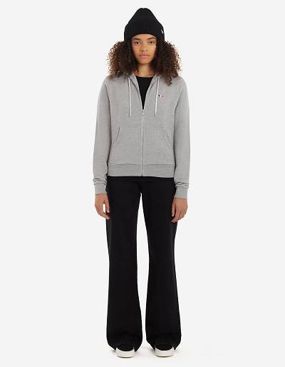 Grey Women's Maison Kitsune Tricolor Fox Patch Zip Hoodies | AU-K0651