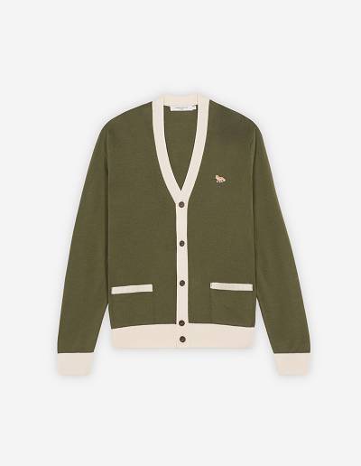 Khaki Grey Men's Maison Kitsune Baby Fox Patch Bi-color Classic Cardigan | AU-M0866