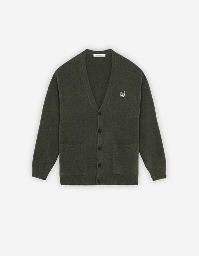 Khaki Grey Men's Maison Kitsune Grey Fox Head Patch Relaxed Cardigan | AU-H0308
