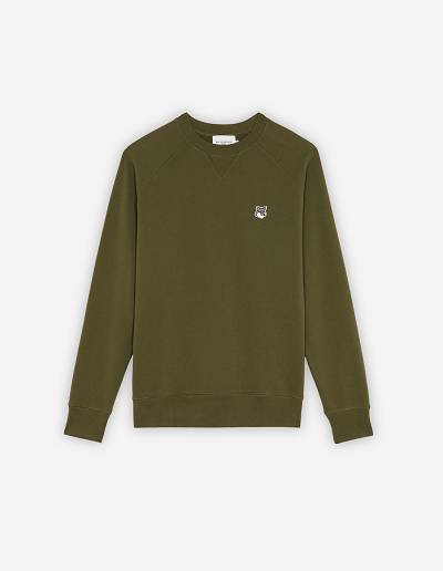 Khaki Grey Men's Maison Kitsune Grey Fox Head Patch Classic Sweatshirts | AU-O1914