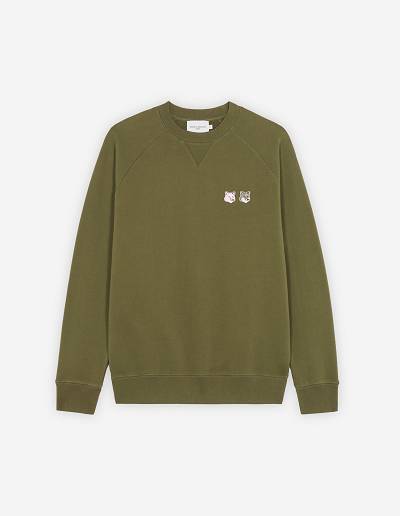 Khaki Grey Men's Maison Kitsune Monochrome Fox Head Patch Classic Sweatshirts | AU-S0647