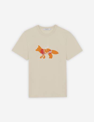 Khaki Men's Maison Kitsune Fox Cafe Kitsune Classic T Shirts | AU-L923