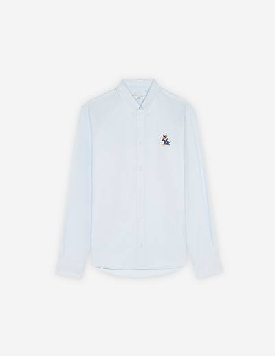 Light Blue Men's Maison Kitsune Dressed Fox Patch Classic Bd Shirts | AU-M0631