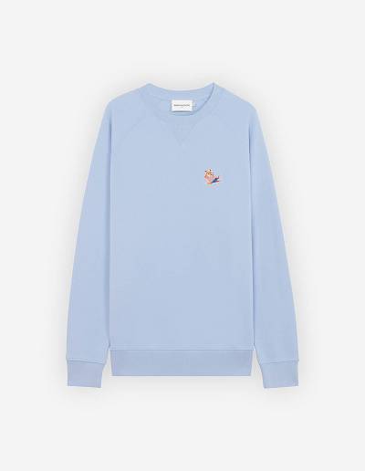 Light Blue Men's Maison Kitsune Frenchie Dressed Fox Patch Classic Sweatshirts | AU-K0245