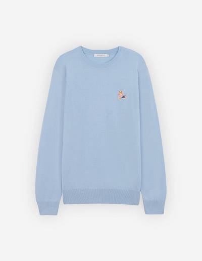 Light Blue Men's Maison Kitsune Frenchie Dressed Fox Patch Classic R-neck Sweaters | AU-W0919
