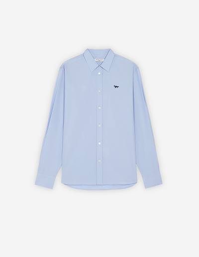 Light Blue Men's Maison Kitsune Navy Fox Patch Regular Shirts | AU-S0507