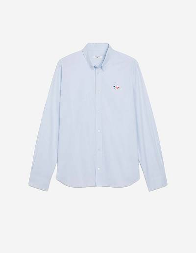 Light Blue Men's Maison Kitsune Tricolor Fox Patch Classic Bd Shirts | AU-O1856