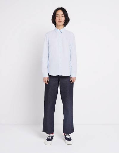 Light Blue Women's Maison Kitsune Fox Embroidery Classic Shirts | AU-J0686