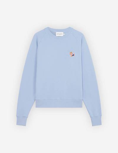 Light Blue Women's Maison Kitsune Frenchie Dressed Fox Patch Adjusted Sweatshirts | AU-B0635