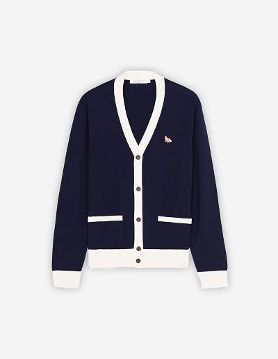 Navy Men's Maison Kitsune Baby Fox Patch Bi-color Classic Cardigan | AU-S826