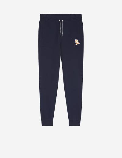 Navy Men's Maison Kitsune Chillax Fox Patch Classic Jog Pants | AU-P0587