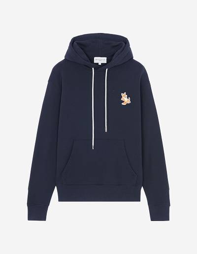 Navy Men's Maison Kitsune Chillax Fox Patch Classic Hoodies | AU-W0M07