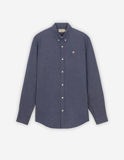 Navy Men's Maison Kitsune Fox Head Embroidery Classic Shirts | AU-Y0440