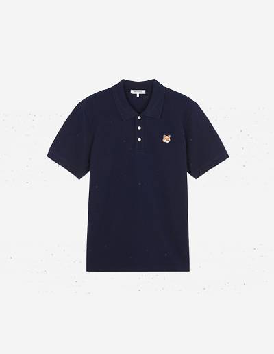 Navy Men's Maison Kitsune Fox Head Patch Classic Polo | AU-A0437