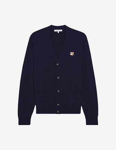 Navy Men's Maison Kitsune Fox Head Patch Classic Cardigan | AU-W194