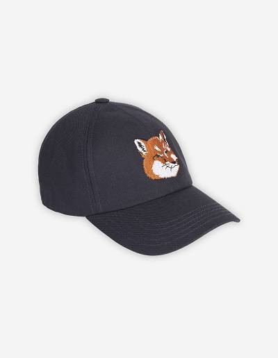 Navy Men's Maison Kitsune Large Fox Head Embroidery 6p Caps | AU-K0360