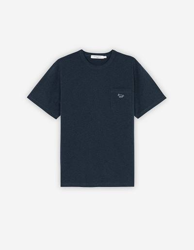 Navy Men's Maison Kitsune Navy Fox Patch Classic Pocket T Shirts | AU-S0126