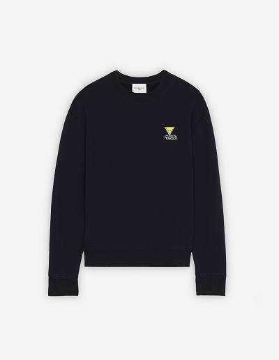 Navy Men's Maison Kitsune Triangle Fox Patch Relaxed Sweatshirts | AU-K0738
