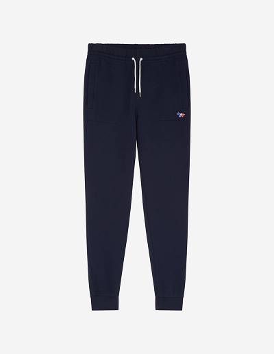 Navy Men's Maison Kitsune Tricolor Fox Patch Classic Jog Pants | AU-G0414