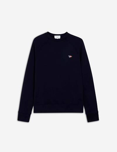 Navy Men's Maison Kitsune Tricolor Fox Patch Clean Sweatshirts | AU-O1624