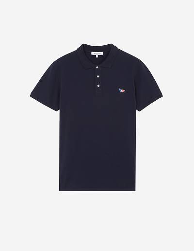 Navy Men's Maison Kitsune Tricolor Fox Patch Classic Polo | AU-V0317