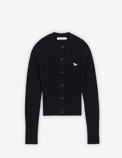 Navy Women's Maison Kitsune Baby Fox Patch R-neck Fitted Cardigan | AU-H0192