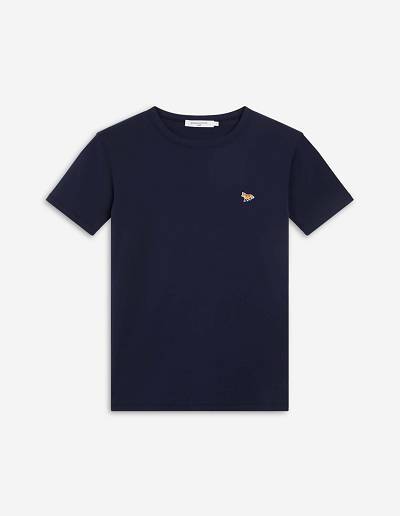 Navy Women's Maison Kitsune Profile Fox Patch Fitted T Shirts | AU-L0923