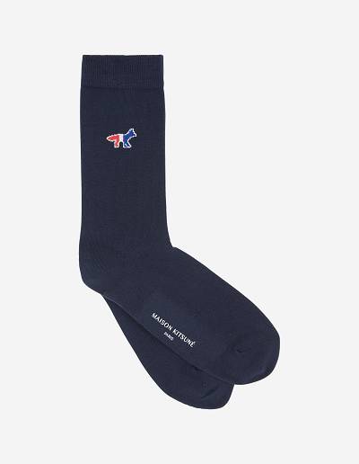 Navy Women's Maison Kitsune Tricolor Fox Socks | AU-E961