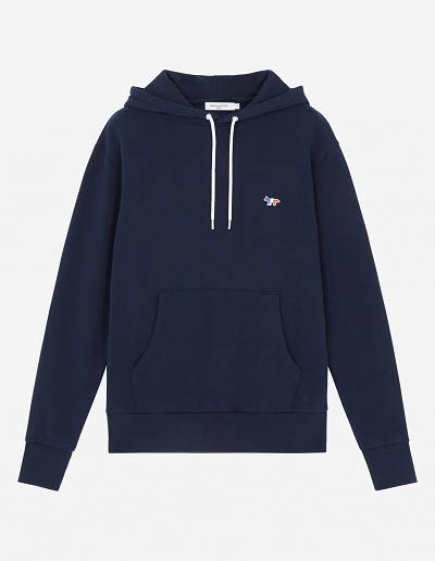 Navy Women's Maison Kitsune Tricolor Fox Patch Classic Hoodies | AU-L0691