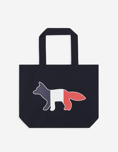 Navy Women's Maison Kitsune Tricolor Fox Tote Bags | AU-S0358