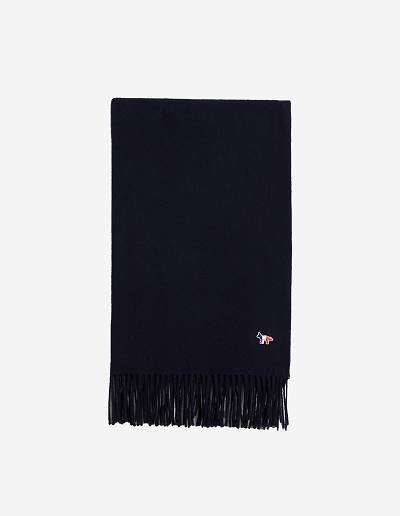 Navy Women's Maison Kitsune Tricolor Fox Patch Wool Scarf | AU-S329