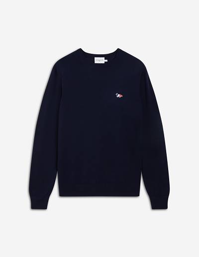 Navy Women's Maison Kitsune Tricolor Fox Patch Classic R-neck Jumper Sweaters | AU-U0296