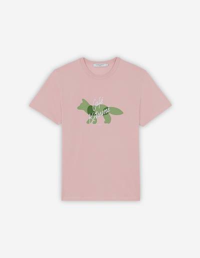 Pink Women's Maison Kitsune Fox Cafe Kitsune Classic T Shirts | AU-Z0262