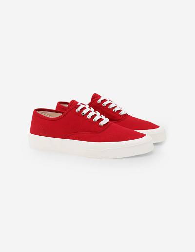 Red Women's Maison Kitsune 6 18 Canvas Laced Sneakers | AU-V0288