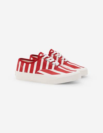 Red Women's Maison Kitsune Canvas Laced Sneakers | AU-K0M29